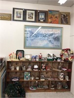 Large double shelf full of Christmas decor & more