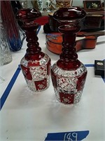 Pair Of Ruby Crystal Decanters
