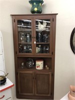 Vintage corner cabinet w/ contents Ball Jars+