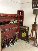 Red shelf full of vintage glass, Cast Iron ++