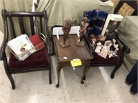 Pair parlor chairs, table, Bears & contents