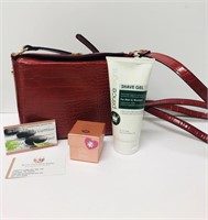 Skincare & Red Leather Bag