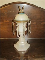 Milk Glass Style Fluid Lamp with hanging crystals