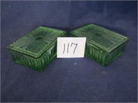 2 Green Depression Lidded Boxes
