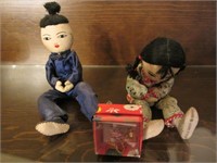2 Asian Cloth Dolls with Ring Box
