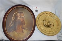 Oval Jesus Picture, Brass Plate