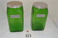 2 - Green Glass Coffee Jars