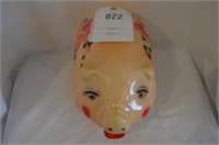 Large Piggy Bank, peachy color with flowers