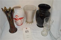 1 - Blue Carnival Glass Fenton Vase, 4-Other Vases