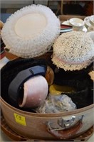 2 - Hat carrying cases with 16 Vintage Ladies Hats