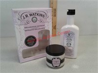 Jr Watkins box lotion, lavender candle