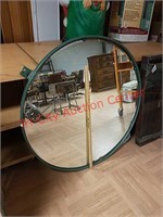 > metal frame beveled round mirror