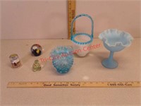 Job lot - Blue glassware, hobnail, paperweight +