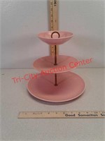 Vintage pink three tier ceramic candy dish