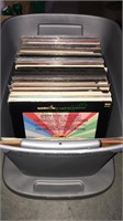 Tote with lid full of record albums including