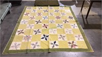 Vintage pinwheel quilt, 80 by 70, green afghan,