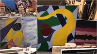 Four large original oil paintings in the abstract