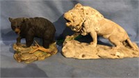 Chalk wear 11 inch lion, blackbear figurine,