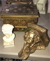Cesar bust, gold wood jewelry box, cherub wall