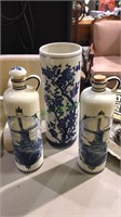 Pair of Delft Holland decanters, 12 inch Japanese