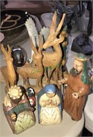 Group of wood figures including nativity, German