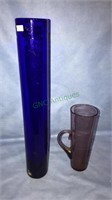 18 inch handblown cobalt cylinder vase, possibly