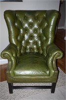Italian Chippendale wing back chair in leather