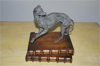 Bronze greyhound on book form base