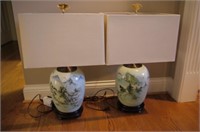 Pair of imported Ginger jar lamps on wood base