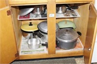 GROUPING OF POTS AND PANS AND JUNK DRAWER