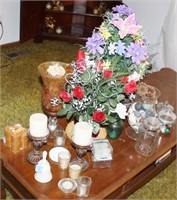 GROUPING: CANDLES, ARTIFICIAL FLOWERS, ETC.