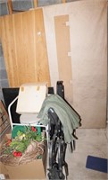 GROUPING OF WHEEL CHAIR POTTY CHAIR PLYWOOD ETC