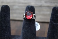 925 Sterling Silver Burgundy & White Sapphire Ring