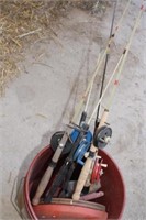 6 Ice Fishing Poles & Bucket