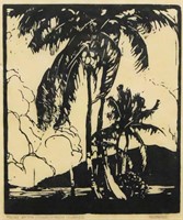 Charles A Wilimovsky "Palms After Storm" Woodblock