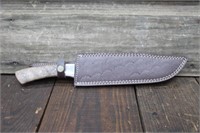 14" Damascus Bowie Knife with Sheath