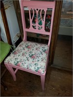 Pink and Floral Wood Chair