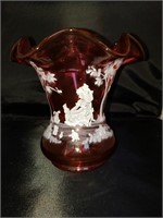 Fenton Ruby Red Handpainted 6" Vase