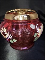 Fenton Covered Box with Brass Lid - Cranberry