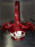 Fenton Winter Basket 8" Ruby