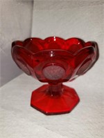 Ruby Red Coin Glass Footed Bowl