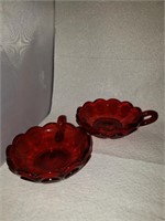 Ruby Red Coin Glass Candle Holders (2)