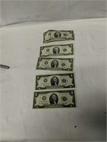Group Of 5 $2 Bills As Shown