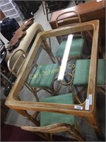 BAMBOO GLASS TOP DINING TABLE 4 CHAIRS