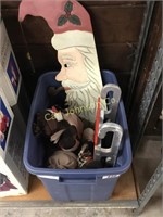 TOTE OF MISC CHRISTMAS DECORATIONS W/ SANTA