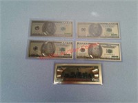 5 new Gold foil polymer dollar bills