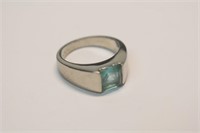 Silver Toned Ring with Light Blue Stone