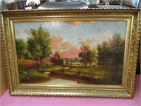 gorgeous old landscape painting - nice frame
