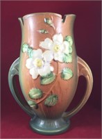 Roseville Brown & Green White Rose Vase