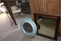 Wooden framed mirror, oval framed mirror, beveled
